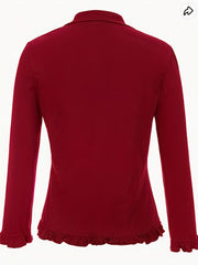 Ruffle Trim Blazer Solid Long Sleeve Lapel Women's Office Blazer
