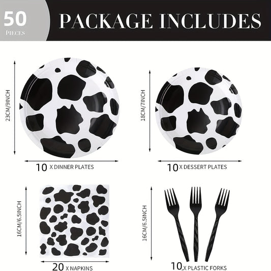 50pcs Cow Print Party Supplies Disposable Dinnerware