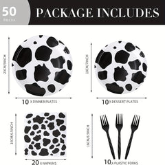 50pcs Cow Print Party Supplies Disposable Dinnerware