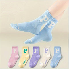 5 Pairs Kids Hiking Sports Socks, Sweat Absorbing Casual Socks