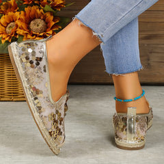 Sequins Mesh Panel Slip-On Espadrilles for Women
