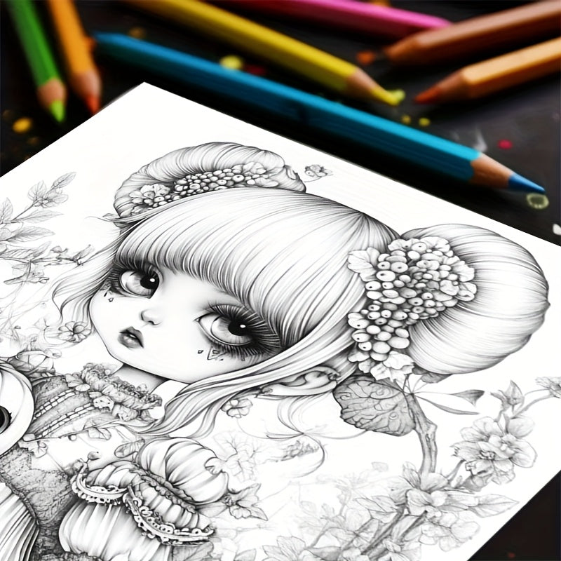 Adult Coloring Book Flower Bone Girl Coloring Book 20 Pages