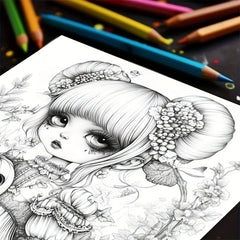 Adult Coloring Book Flower Bone Girl Coloring Book 20 Pages
