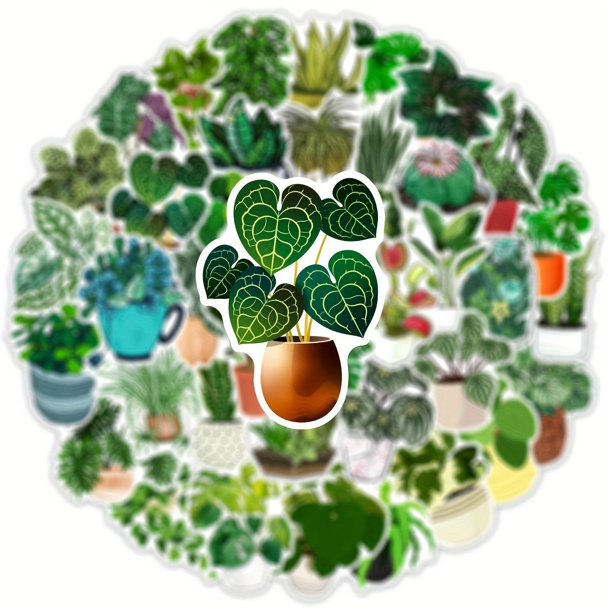 50pcs Green Plant Potted Graffiti Waterproof Stickers DIY Creative Toys