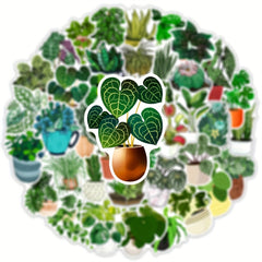50pcs Green Plant Potted Graffiti Waterproof Stickers DIY Creative Toys