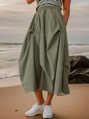 Solid Frill Elastic Waist Skirt for Spring & Summer