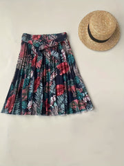 Floral Print Pleated Tie Waist Skirt for Women