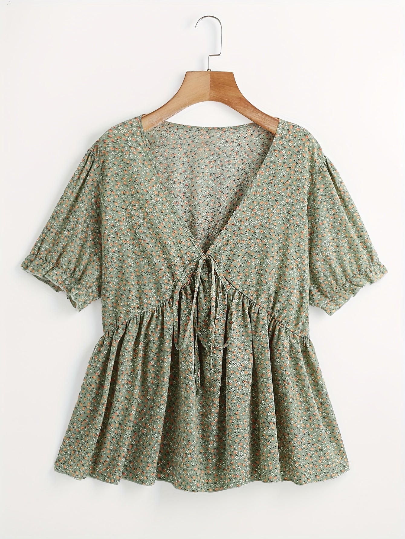 Boho Blouse Women's V Neck Knot Peplum Top
