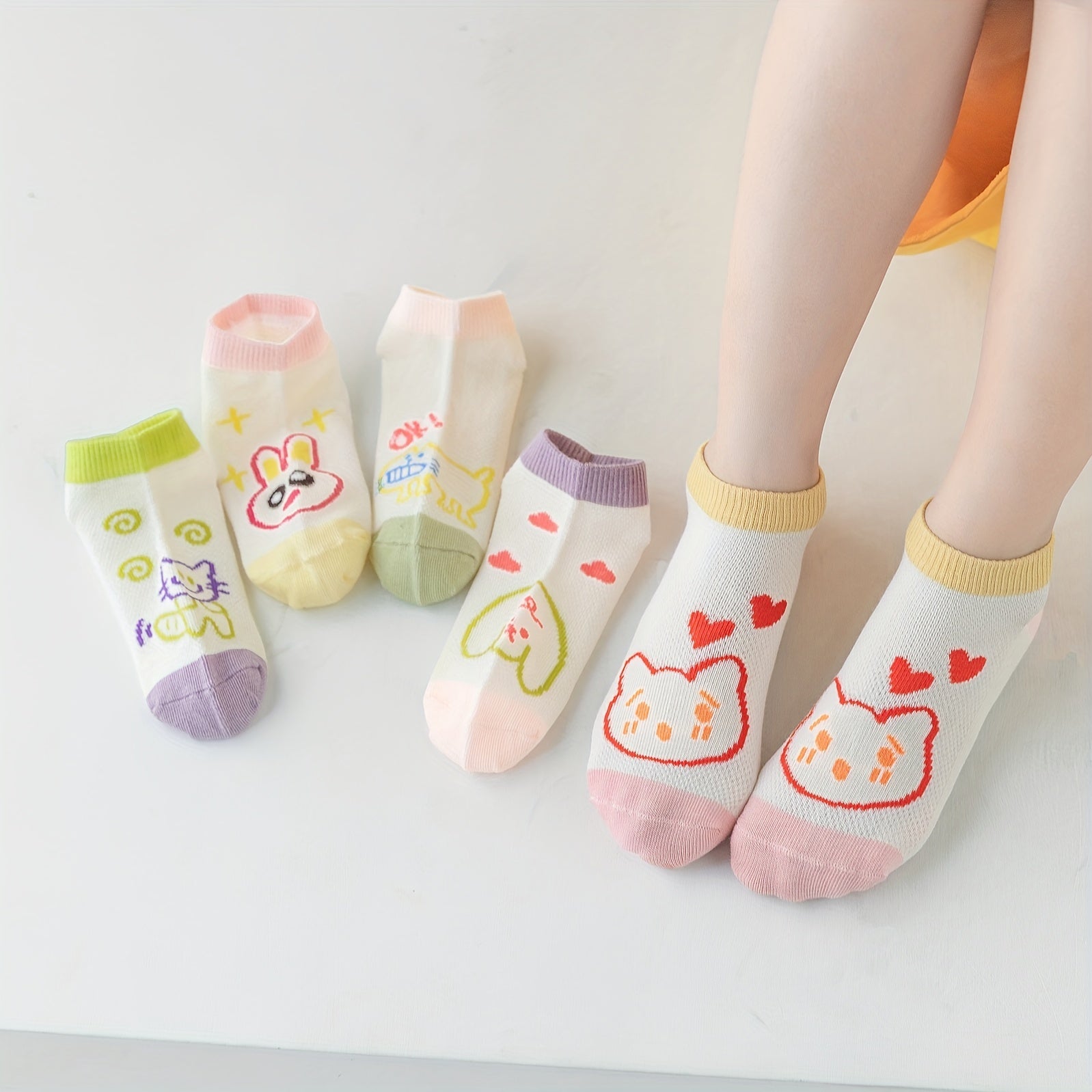 Girls Casual Cartoon Ankle Socks - Comfortable Breathable Cotton Socks