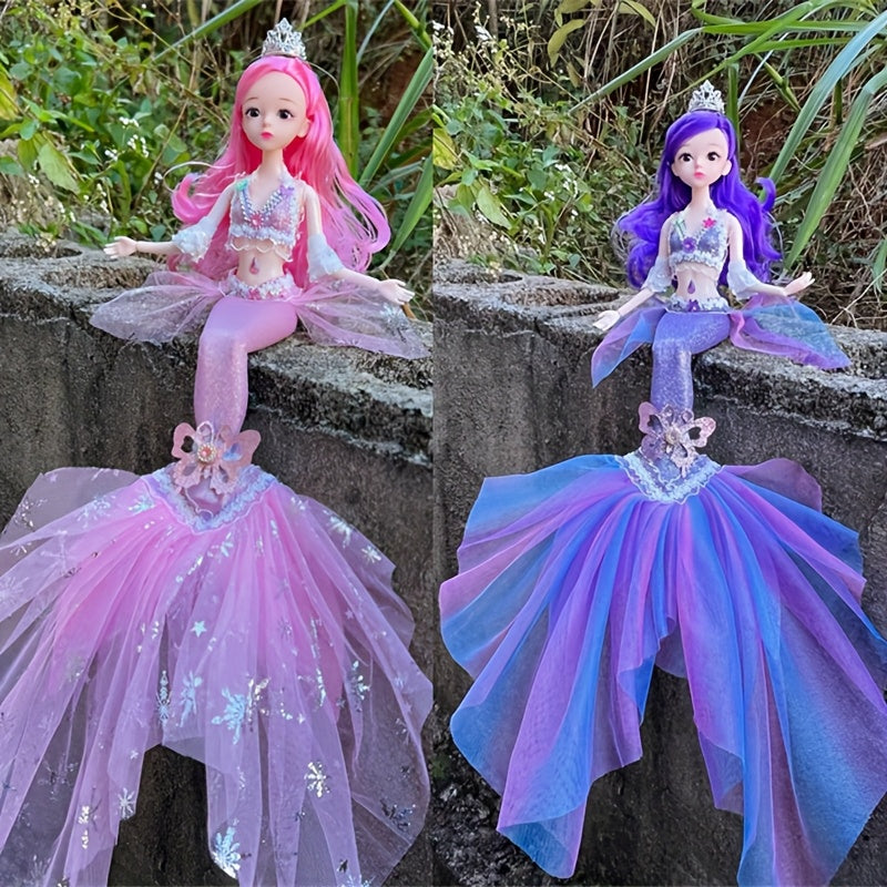2pcs Mermaid Princess Dolls 17.7inch 3D Eyes Wedding Dress ABS Material