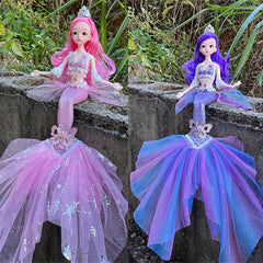 2pcs Mermaid Princess Dolls 17.7inch 3D Eyes Wedding Dress ABS Material
