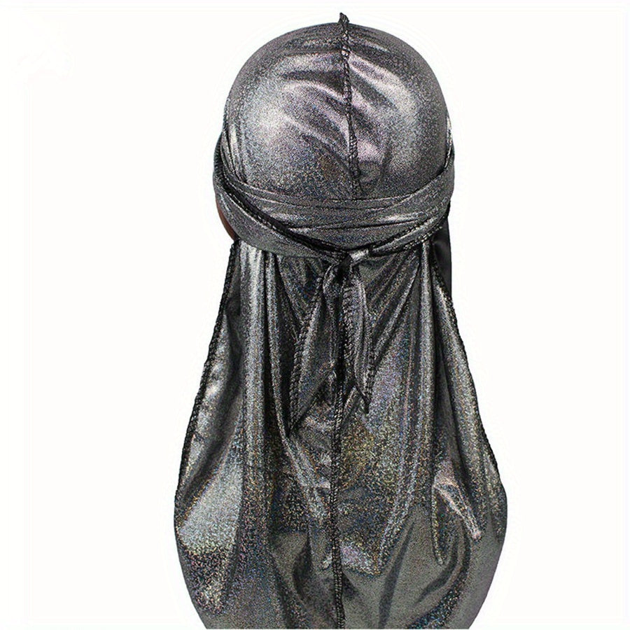Sparkly Satin Durags Elastic Turban Head Wraps Hip Hop Solid Bandanas