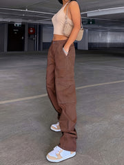 Vintage High Waist Cargo Pants Wide Legs Flap Pockets