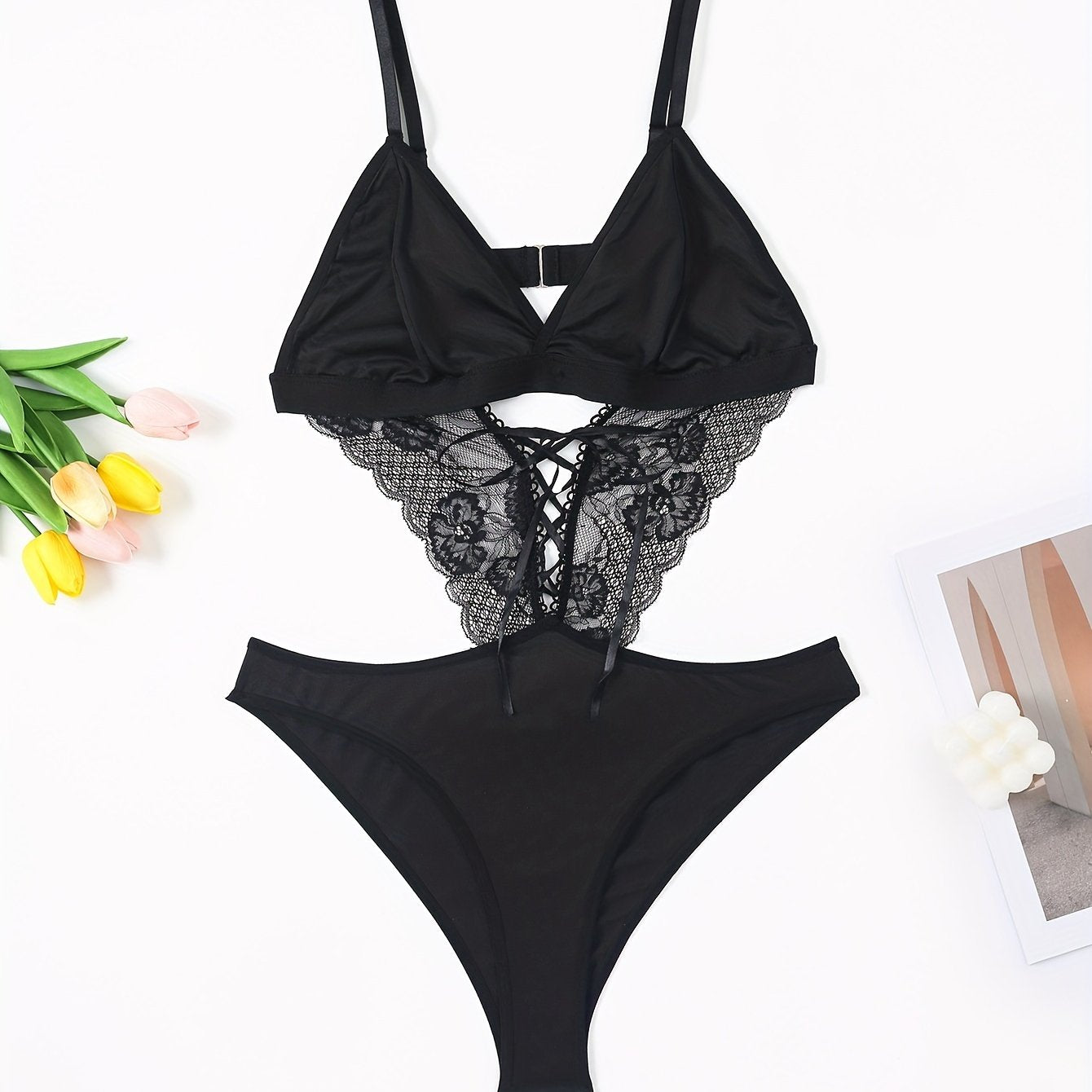 Lace Up Cutout Teddy Bodysuit