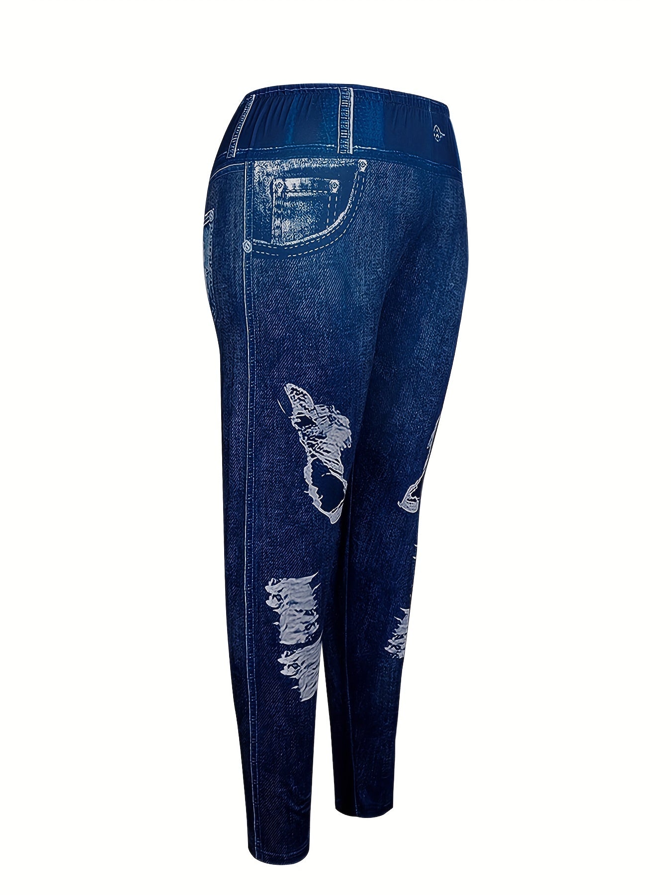 Women's Plus Denim Print High Rise Stretchy Yoga Skinny Leggings