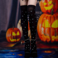 Skull Thigh High Halloween Socks Over The Knee Stockings