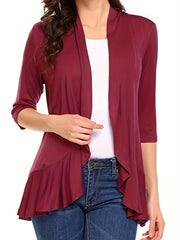 Open Front Ruffle Trim Cardigan