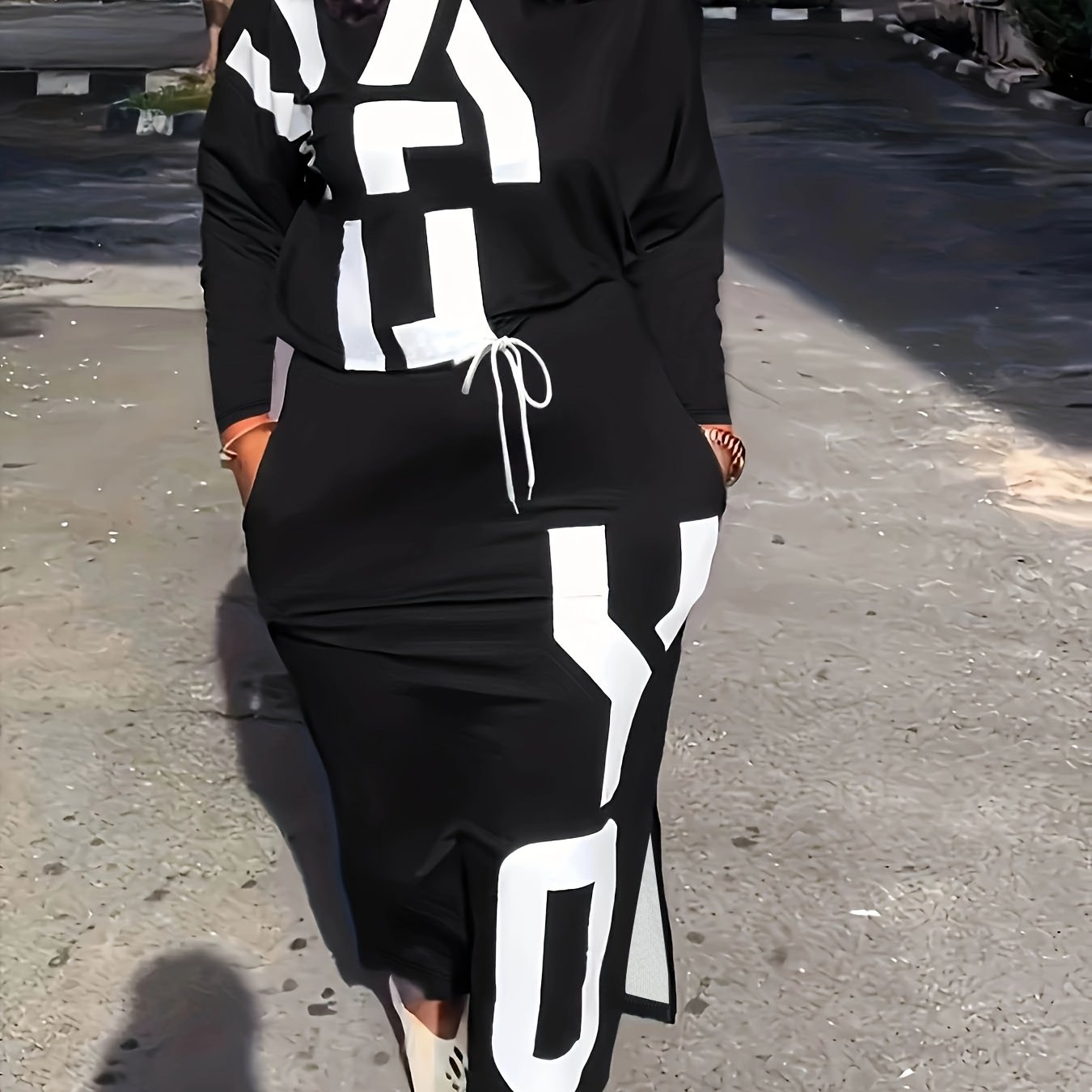 Women's Plus Letter Print Top & Skirt Set