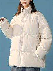 Women's Windproof Thermal Zip Up Thicken Jacket Coat Solid Stand Collar