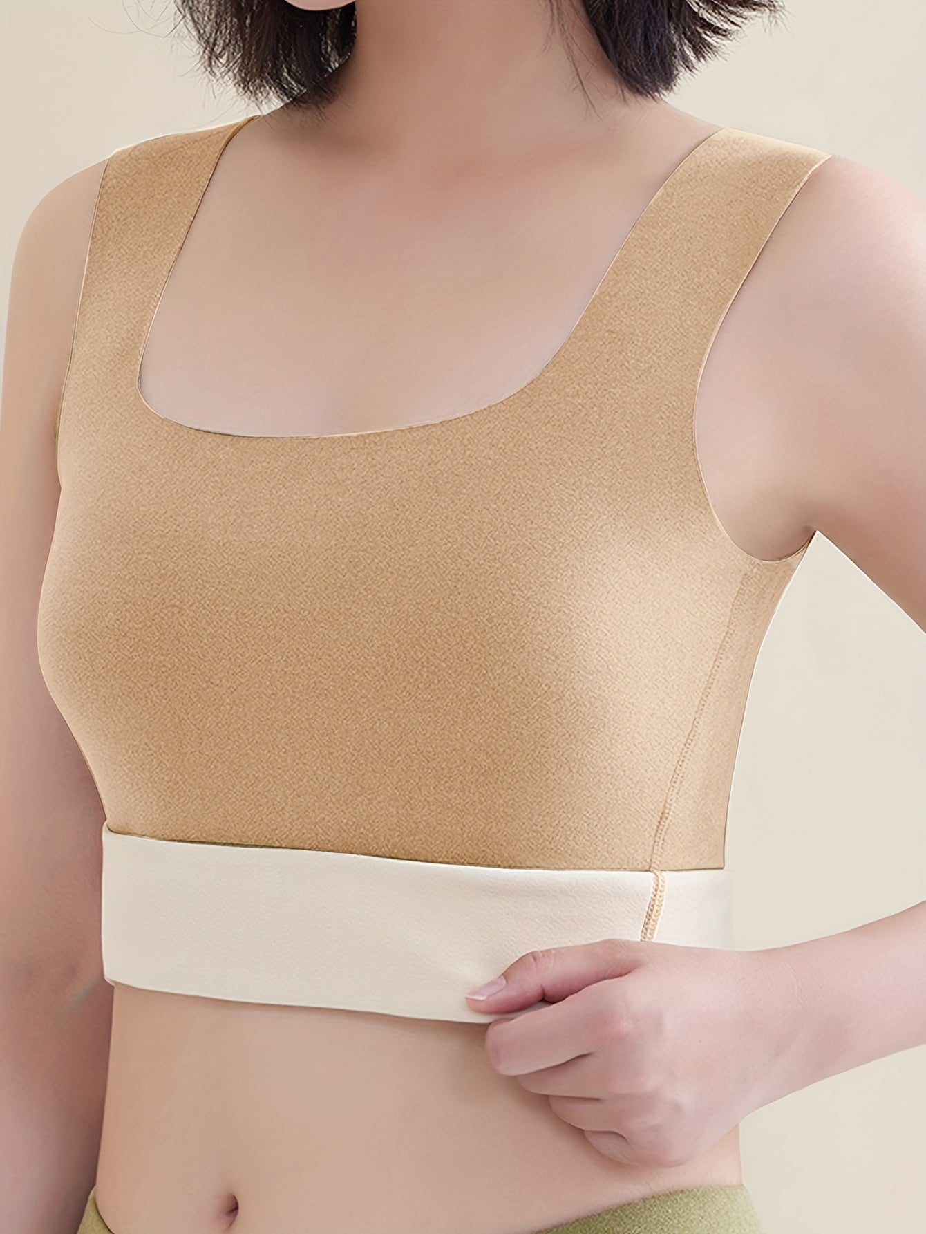 Solid Thermal Tank Top Square Neck Slim Fit Sleeveless Top