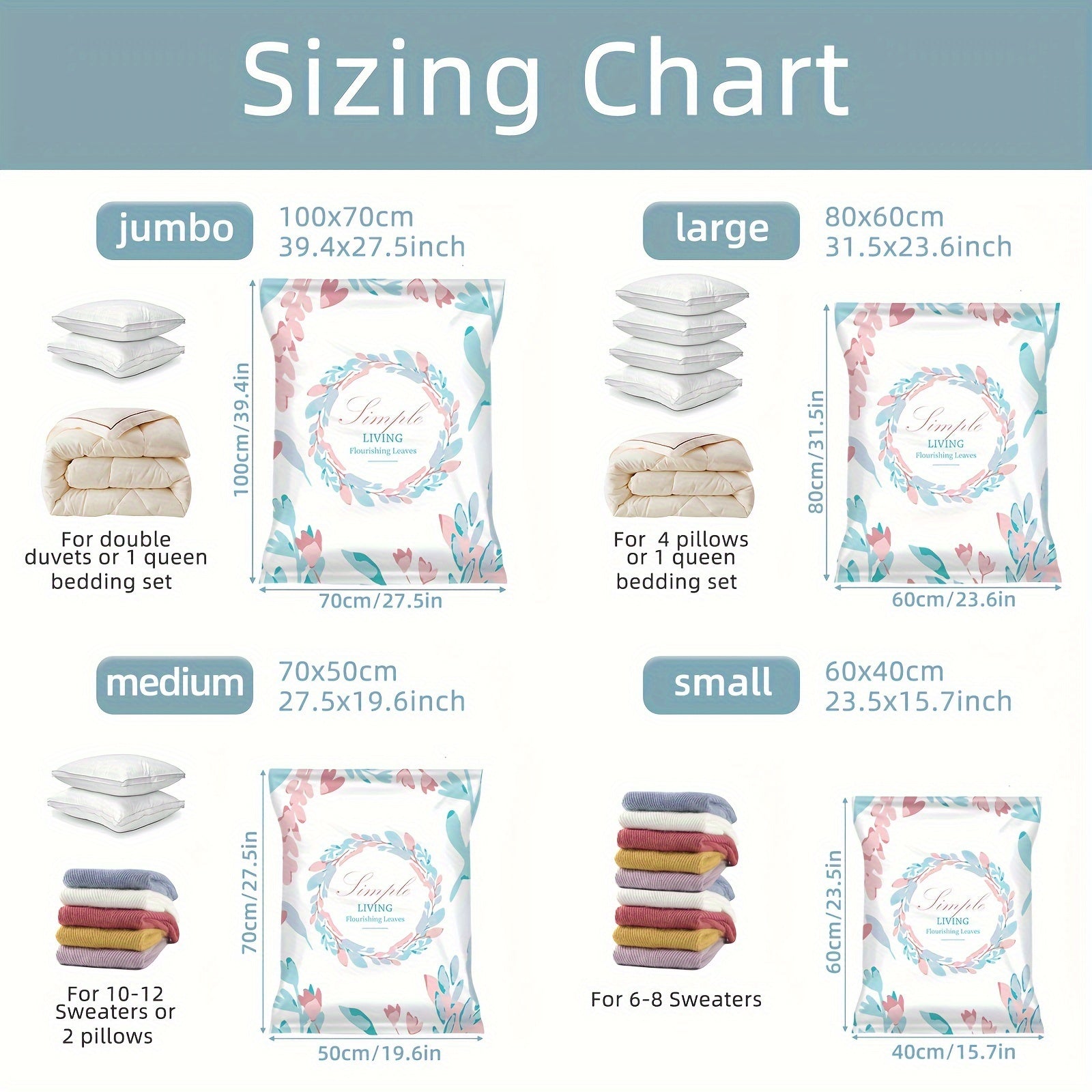 6pcs Vacuum Compression Storage Bag for Clothes Blankets Shirts