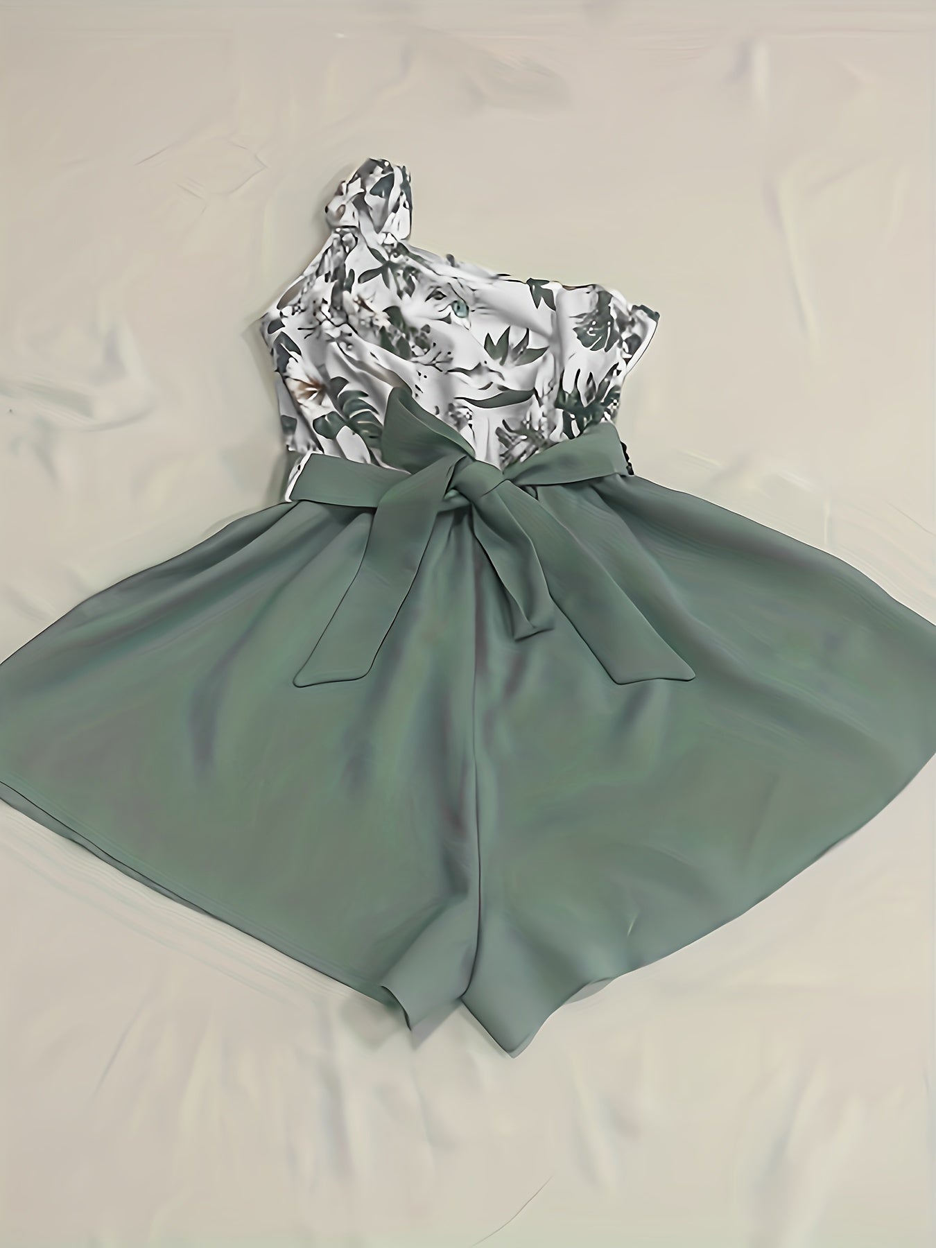 Floral Print One Shoulder Belted Romper Jumpsuit Casual Sleeveless