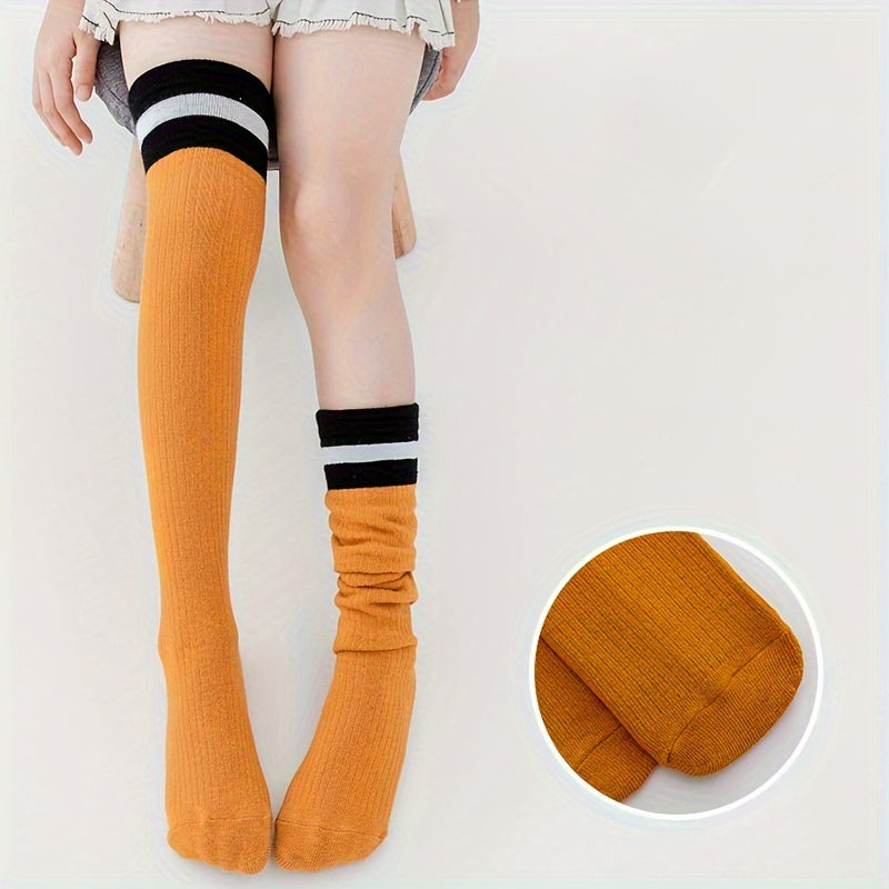 7 Pairs Girls Striped Knee High Socks Breathable Long Stockings
