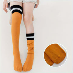 7 Pairs Girls Striped Knee High Socks Breathable Long Stockings