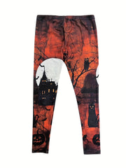 Halloween Leggings Women's Plus Painting Print High Stretch Leggings