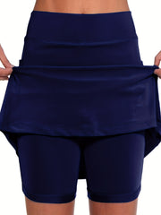 Slim Solid Skort Workout Casual Skort For Spring & Summer Women's Clothing