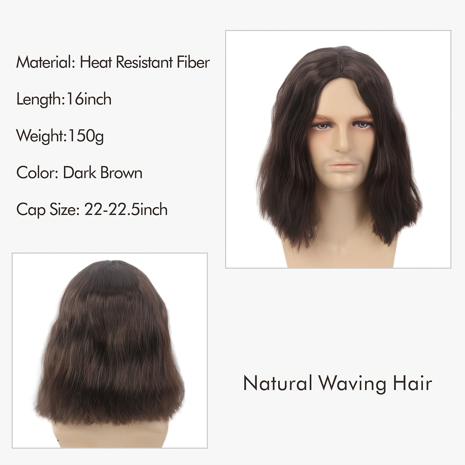 Curly Dark Brown Men's Wig Middle Part Cosplay Anime Heat Resistant