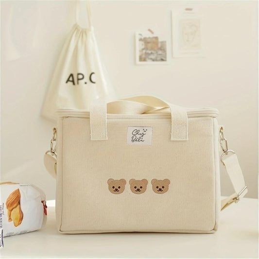 Bear Embroidery Insulated Mommy Bag Multifunctional Mother And Baby Bag