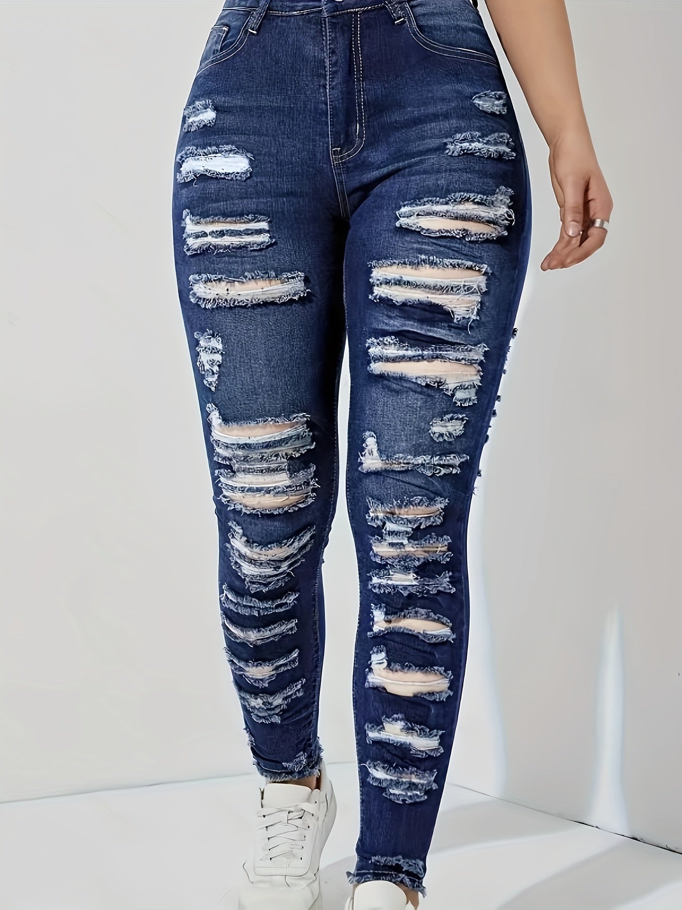 Women's Plus Button Fly Distressed High Skinny Jeans