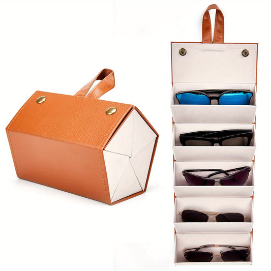 5 Slots Travel Glasses Case Foldable PU Leather Glasses Storage Rack