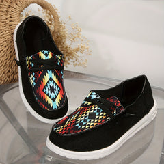 Geometric Graphic Canvas Slip-On Loafers Low Top Flat Shoes
