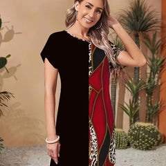 Random Print Crew Neck Casual Dress For Summer & Spring Women's Clothing