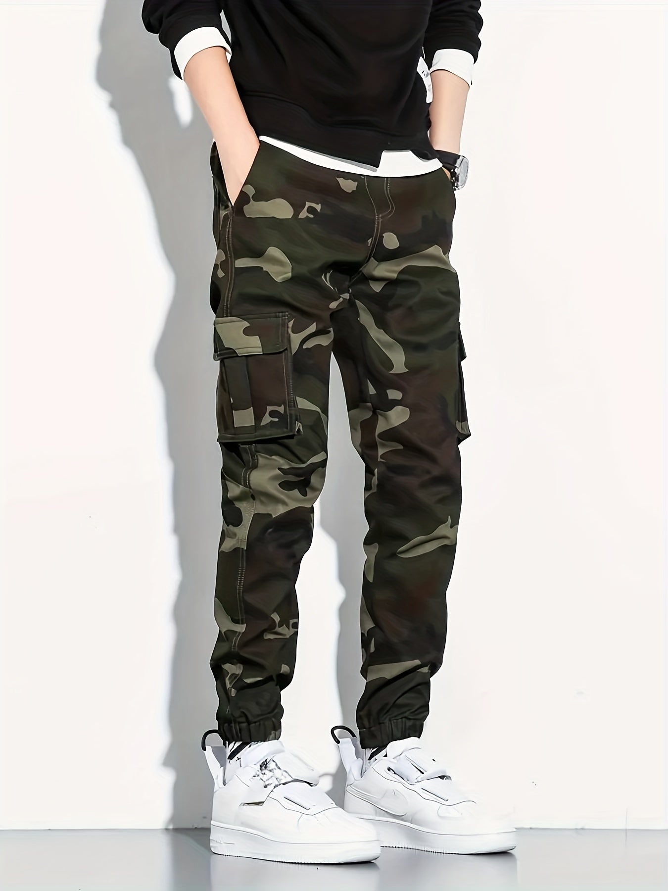 Camouflage Pockets Men's Cotton Cargo Pants Comfy Jogger Pants Work Pants