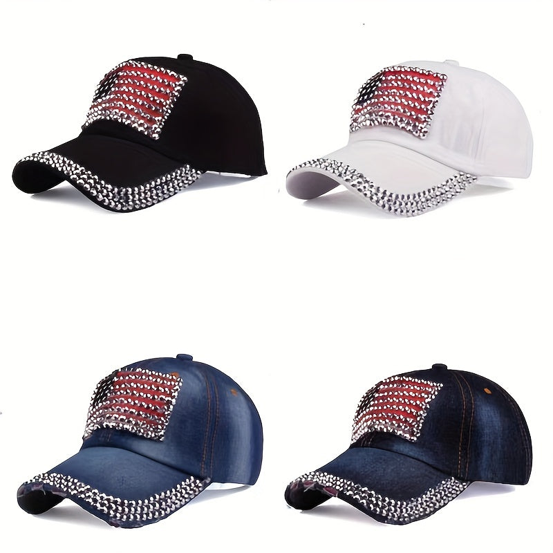 National Flag Style Diamond Denim Peaked Cap Baseball Cap