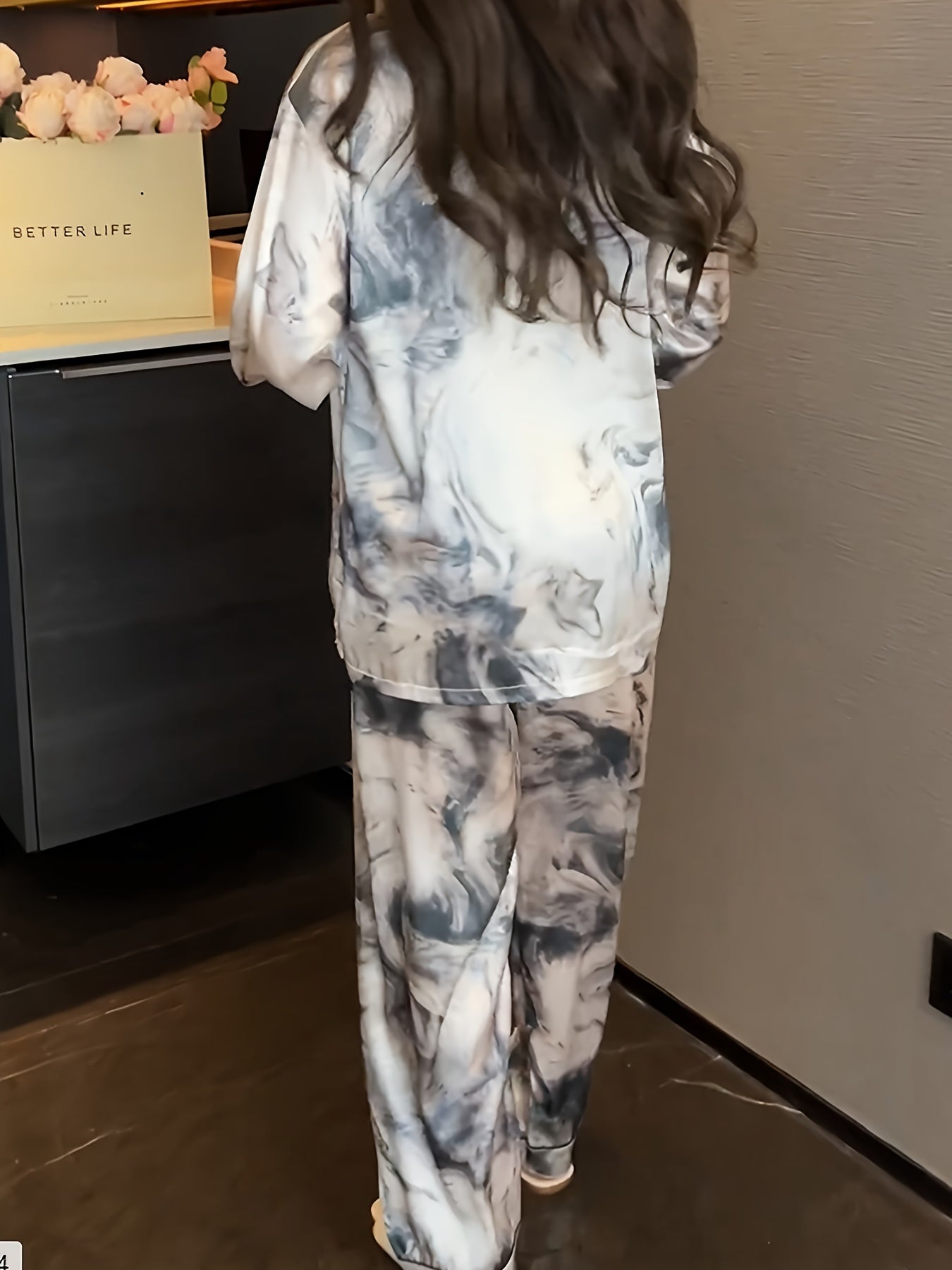 Satin Pajama Set Long Sleeve Top & Pants