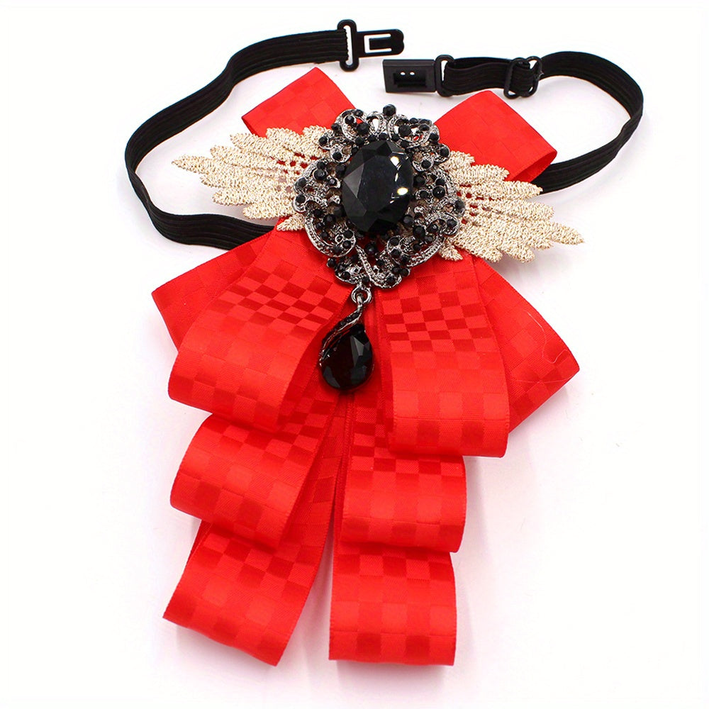 Classic Crystal Bow Tie Lace Wings Plaid Pattern Bowknot Pre tied Neckties