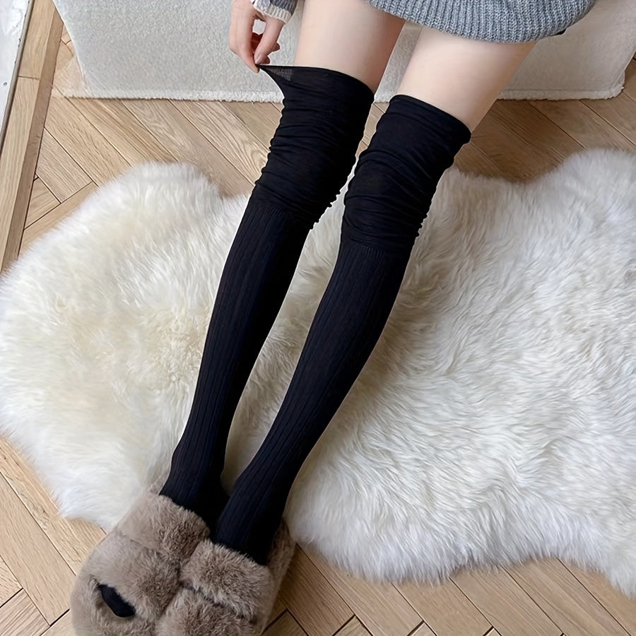 5 Pairs Solid Calf Socks Women's Knee High Stockings