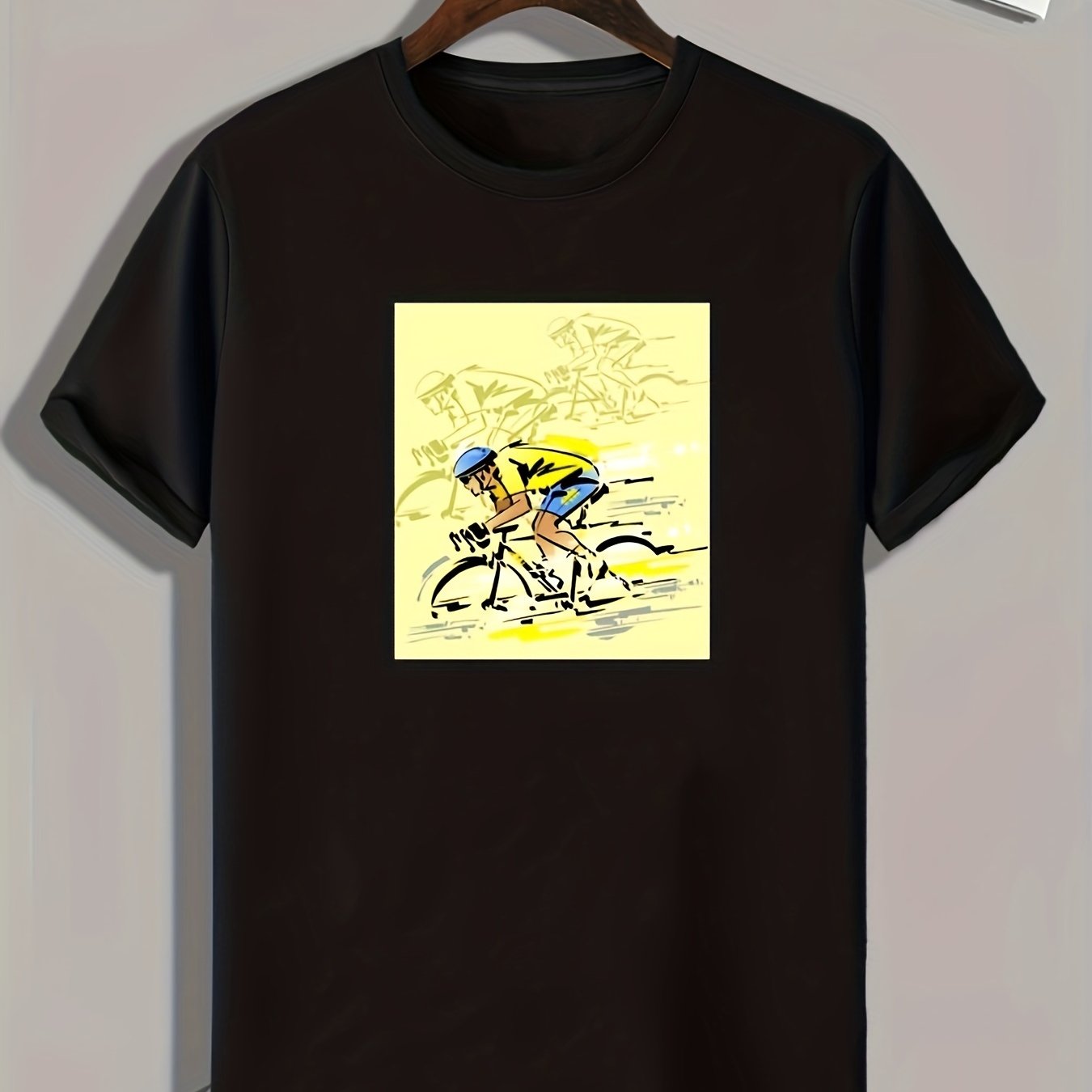 Cycling Pattern Print Men's Sports T-shirt - Summer Fitness Clothes