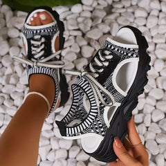 Women's Cutout Breathable Summer Sandals Lace up Lightweight