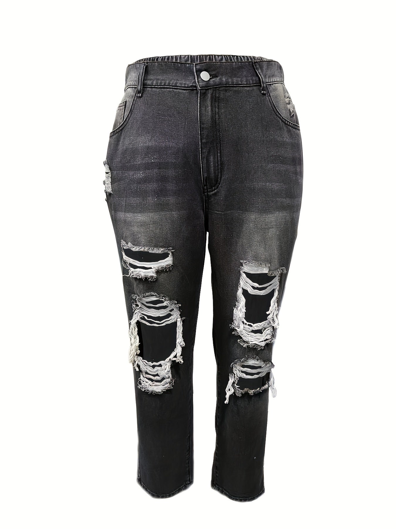 Women's Plus Ripped High Rise Tapered Leg Jeans