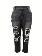Women's Plus Ripped High Rise Tapered Leg Jeans