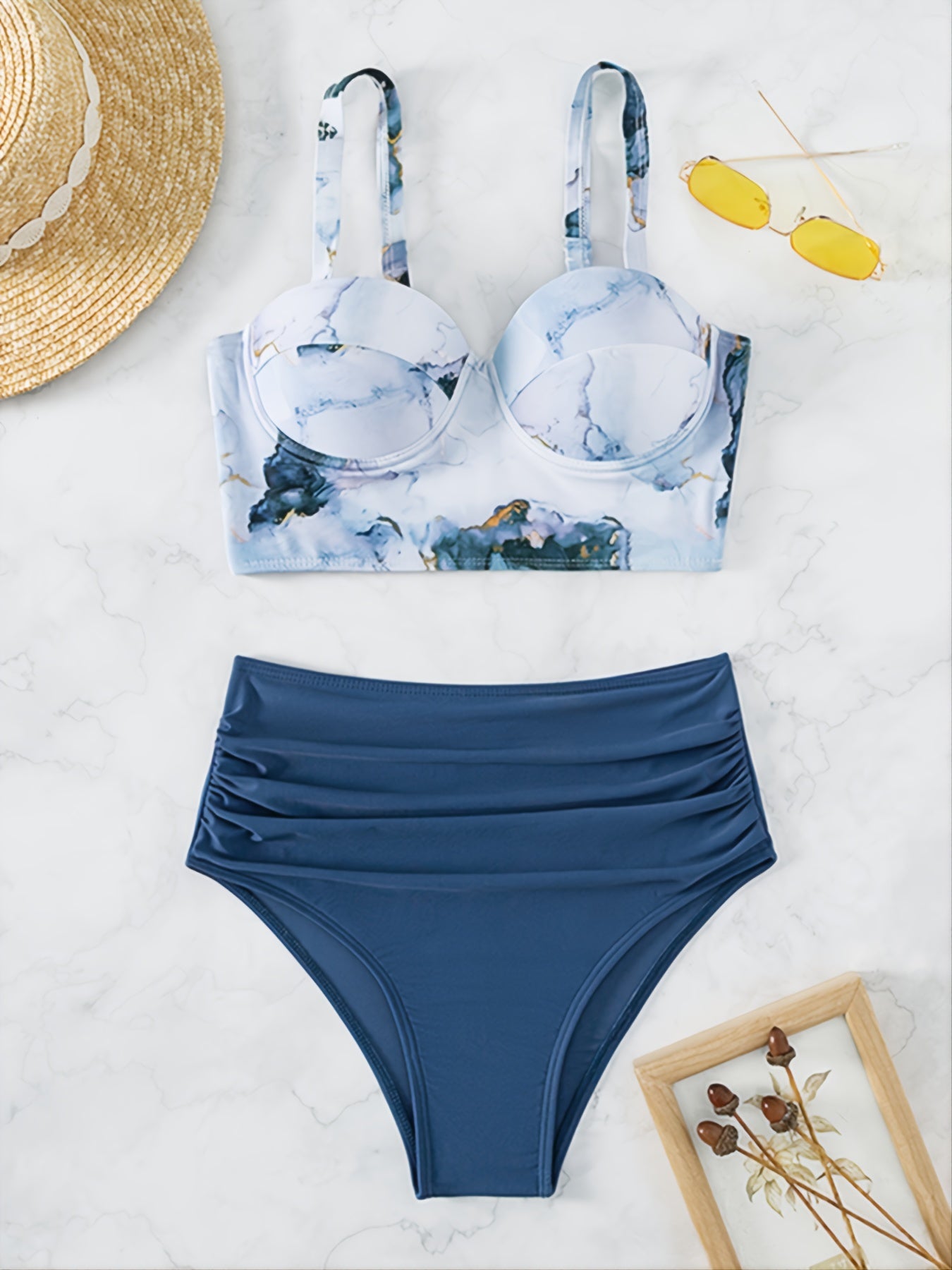 Tie Dye Print Push Up Bikini Set Navy