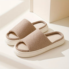 Men's Linen Open Toe Slides Non Slip Indoor House Shoes