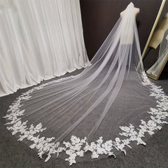 Lace Wedding Veil Embroidery Flower Cathedral Bridal Veil
