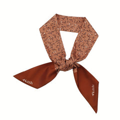 2pcs Houndstooth Floral Print Skinny Scarf Long Ribbon Neckerchief