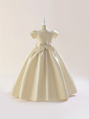 Girl's Satin Big Bowknot Maxi Evening Dress